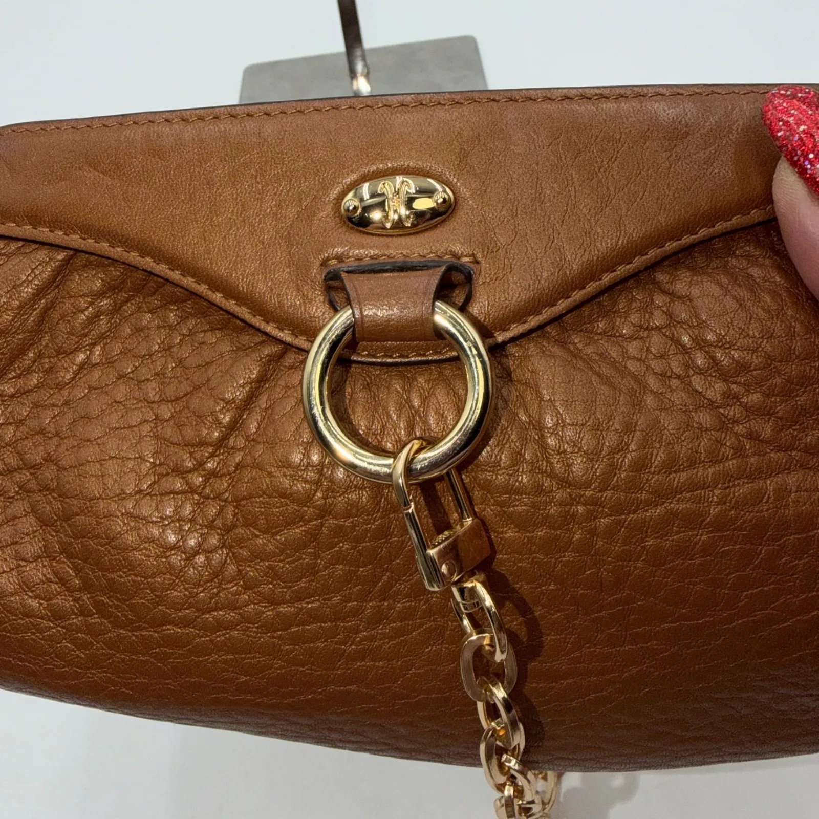 Cole Haan Leather Clutch Chain Strap Gold Hardware Brown Evening Bag - Image 3