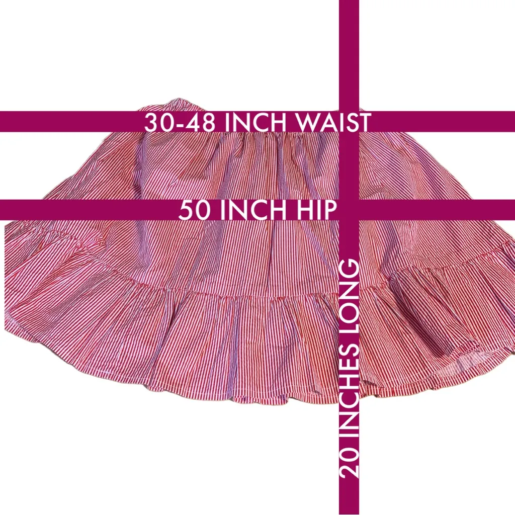 HANDMADE RED & WHITE STRIPE RUFFLE HEM ELASTIC WAIST BAND FULL SKIRT (1X) - Image 10