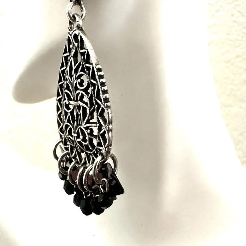 Chico's Chico’s   silver tone teardrop  black  drop earrings - Image 2