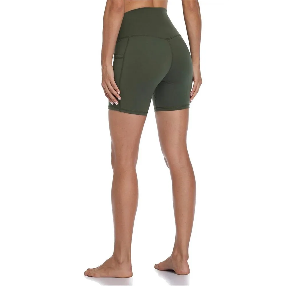 Women's High Waisted Biker Shorts with Pockets 6" Inseam Green (118) - Image 4