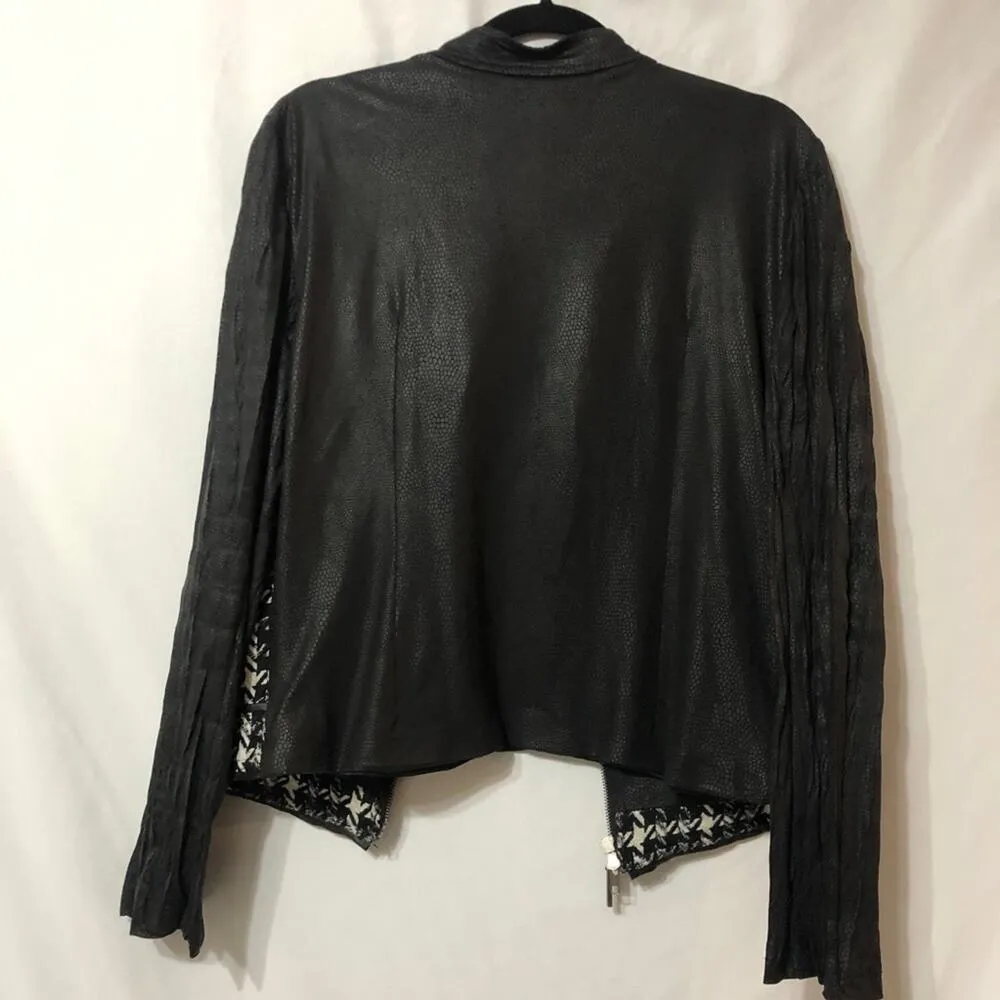 Alberto Makali Houndstooth Jacket Zip-Up Studded Jacket Womens L Wool Bomber - Image 7