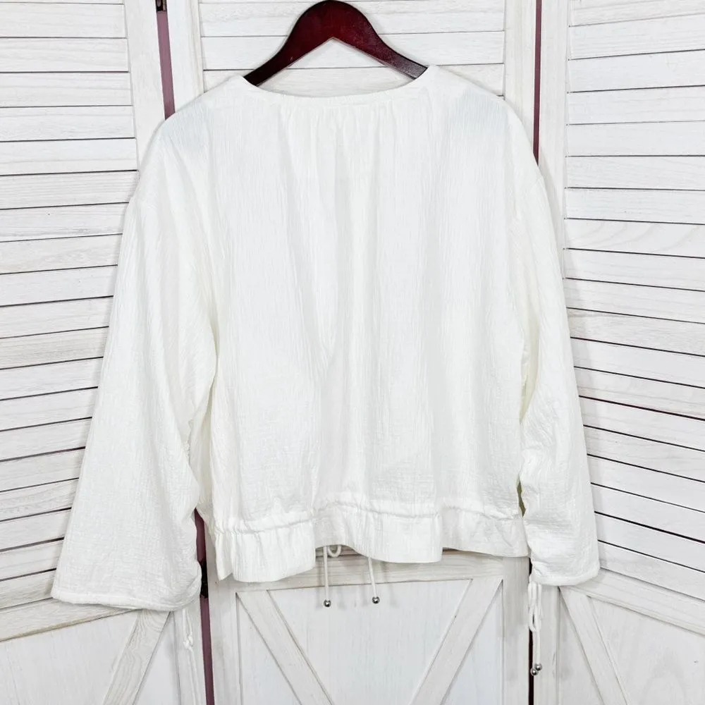 Maeve Anthropologie Beach Parachute Bomber Jacket White XL Scrunch Tie Zip Front - Image 11