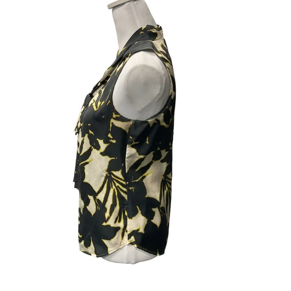 Ann Taylor‎ Women's 100% Silk Floral Tank Top Sleeveless Black Cream Size 2 - Image 3