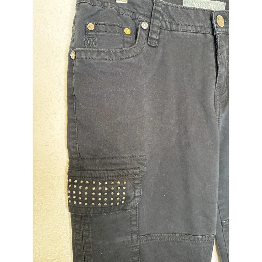 Miss Me Black Cargo Denim Jeans Slim Fit Ankle Zip Embellished EUC Sz 29 Cotton - Image 2
