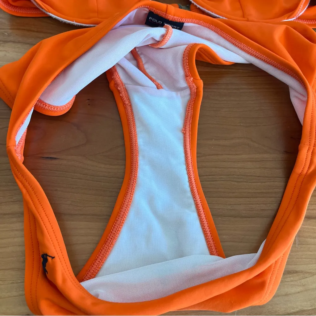 Women’s 90’s Polo Ralph Lauren Sport Hot Orange‎ Bikini Size 14 Bottoms And Top - Image 6