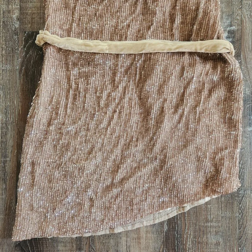 Retrofete Ella Sequin Dress in Rose Gold/Tan Size Medium NWT One Shoulder Belt - Image 7