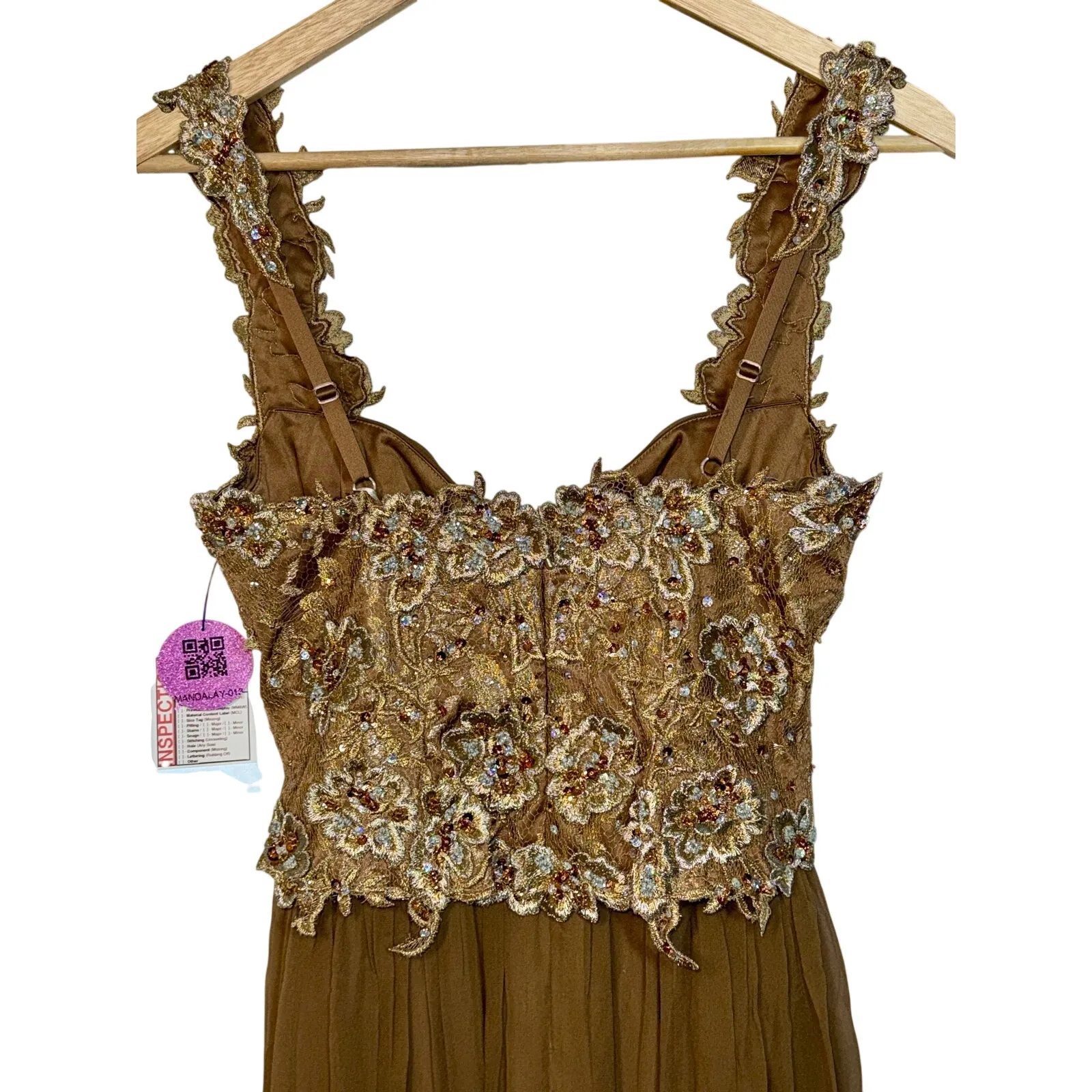 NWT Mandalay Brown Gold Lace Beaded Sequin Long Evening Gown Dress Women Size 10 - Image 6