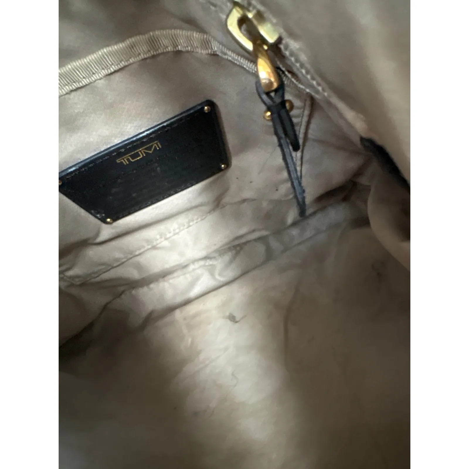 Tumi Nylon Crossbody Bag Black Gold Tone Zipper Adjustable Strap Tablet Pouch - Image 8