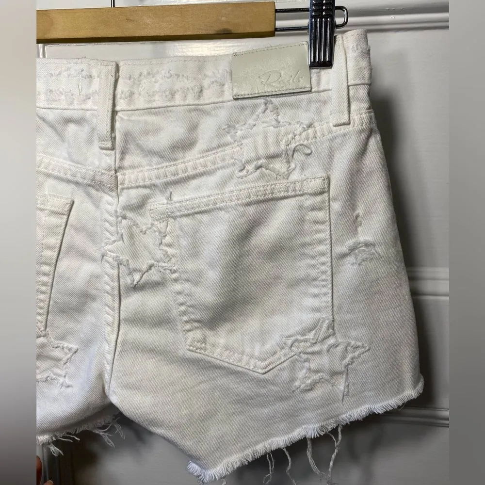 RAILS Logan Star Pattern Distressed Denim Shorts White Sz 24 - Image 9