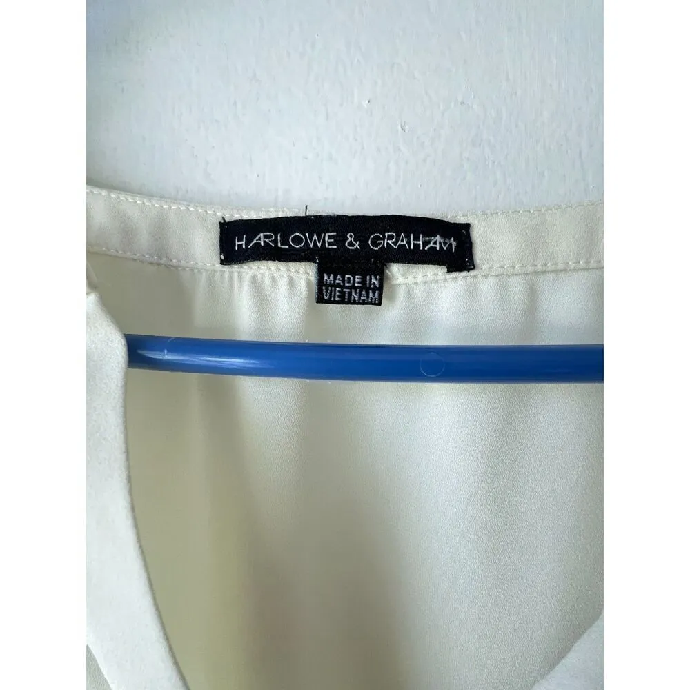 Womens long sleeve dress shirt basic HARLOWE & GRAHAM V neck casual. Size L - Image 2