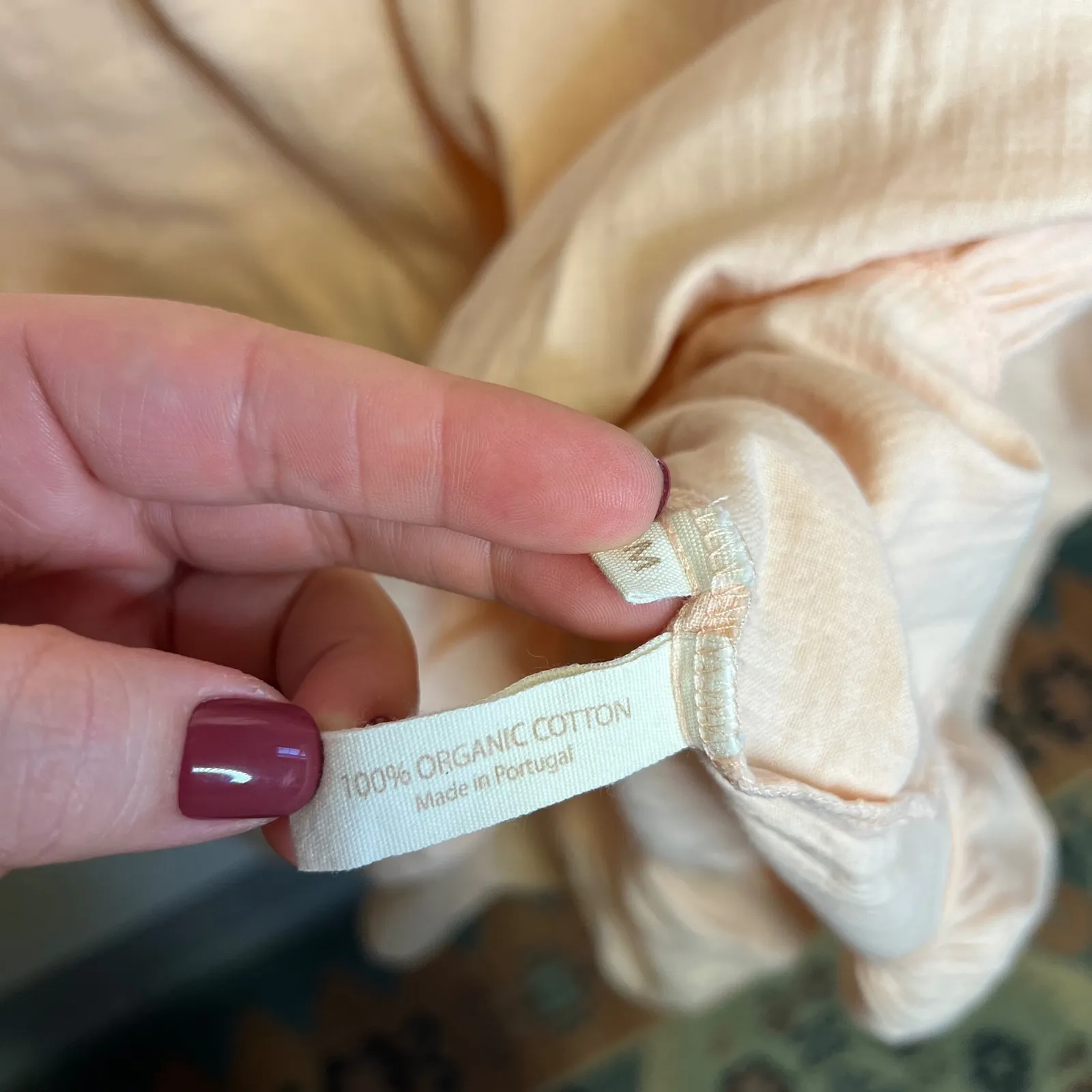 LiLU Women Peach Ruffle Drawstring Waist Tiered Midi Dress 100% Organic Cotton M Pink Size M - Image 5