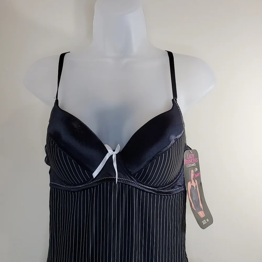 Lady Princess Black and White Stripe Dress, Thong Mafia Costume Medium - Image 5