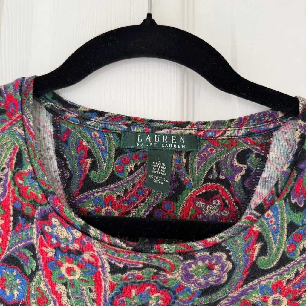 Lauren Ralph Lauren Paisley Patterned Long Sleeve Shirt Size Large 100% Cotton - Image 2