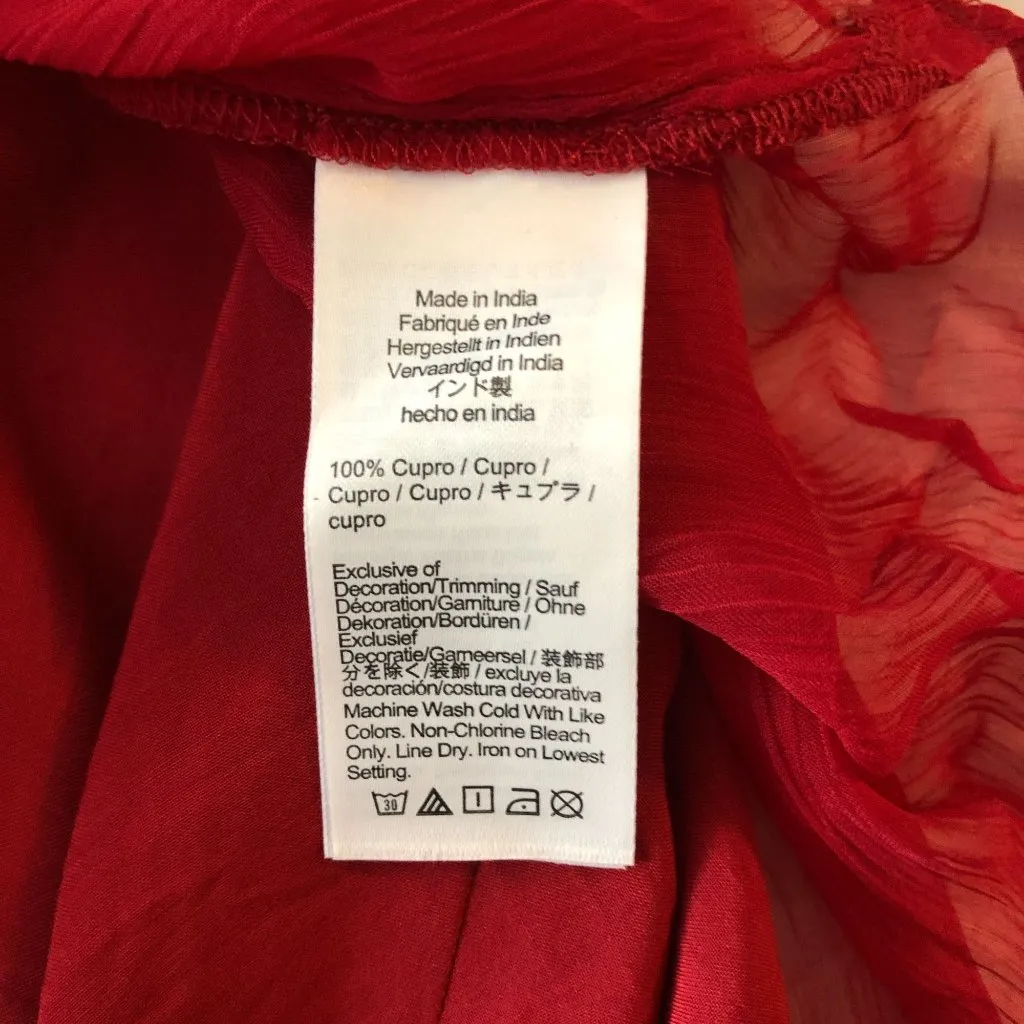 J Crew Sheer Lace-Trim Button-Up Shirt Detachable Cami Red 16 - Image 5