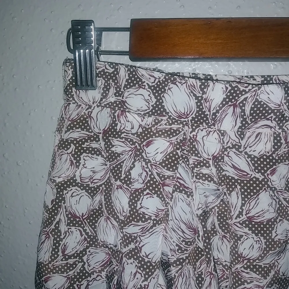 Leslie Fay 10P Petite Haberdashery Skirt Mauve Brown Floral Dots Pattern New! - Image 4