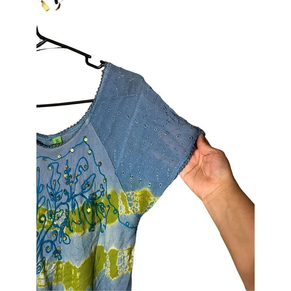 Sunflower‎ Brand Women Free size Sleeveless Blue Green Sequins Pullover Dress - Image 3