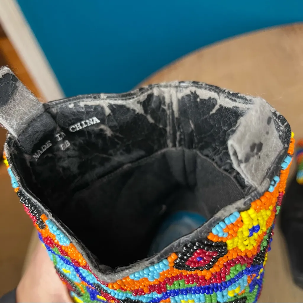 Vintage 70s Beaded Western Boots Beverly Feldman Boho Hippie Women’s Size 8 Black - Image 11