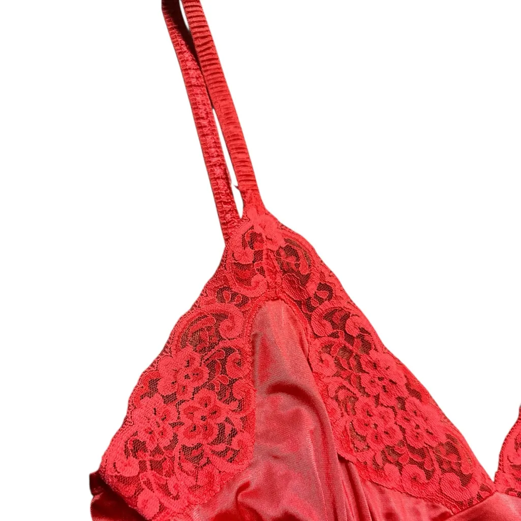 Vintage 80s Blush Nylon Satin Lace Coral Teddy Made In USA Size Large Lingerie - Image 3