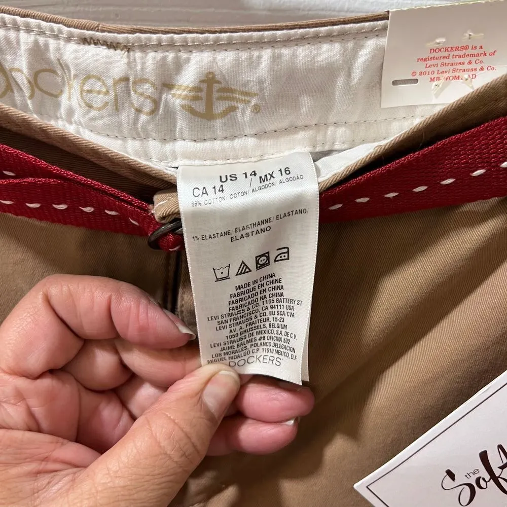 Dockers NEW Khaki Capri Pants w/Decorative Button Detail &‎ Stitched Belt-SZ 14 - Image 7