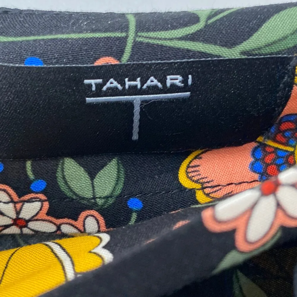 NEW T Tahari A-Line Skirt Black/Rust Floral Print Side Split Size 2 Modest Fairy - Image 4