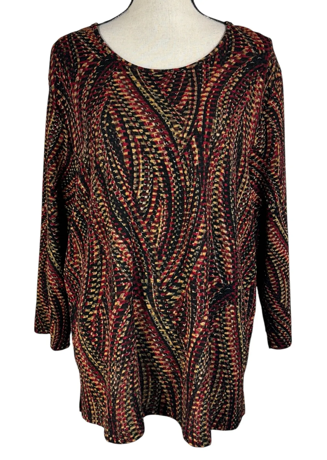 Allison Daley 2X-Large Top Stretch 3/4 Sleeve Abstract Textured Pullover Slits - Image 1