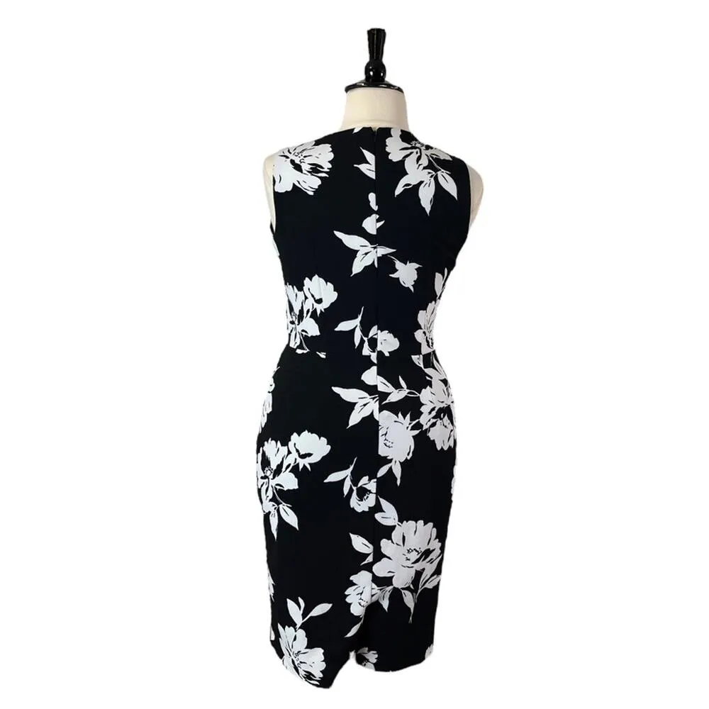 White House Black Market Sheath Dress Wrap Top V-neck Black Floral Women’s 14 - Image 6