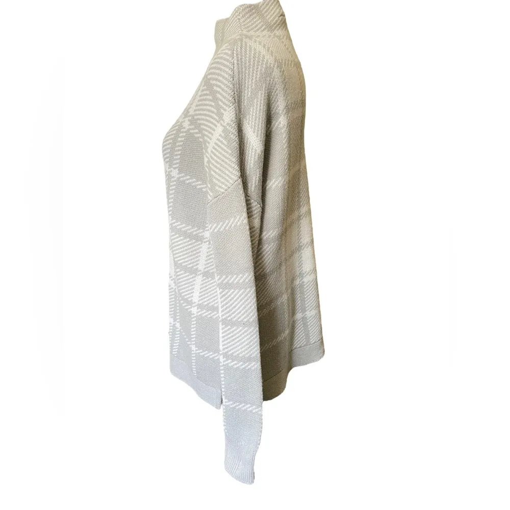 Soft Surroundings Gray White Plaid Stretch Mock Neck Classic Classy Knit Sweater - Image 4