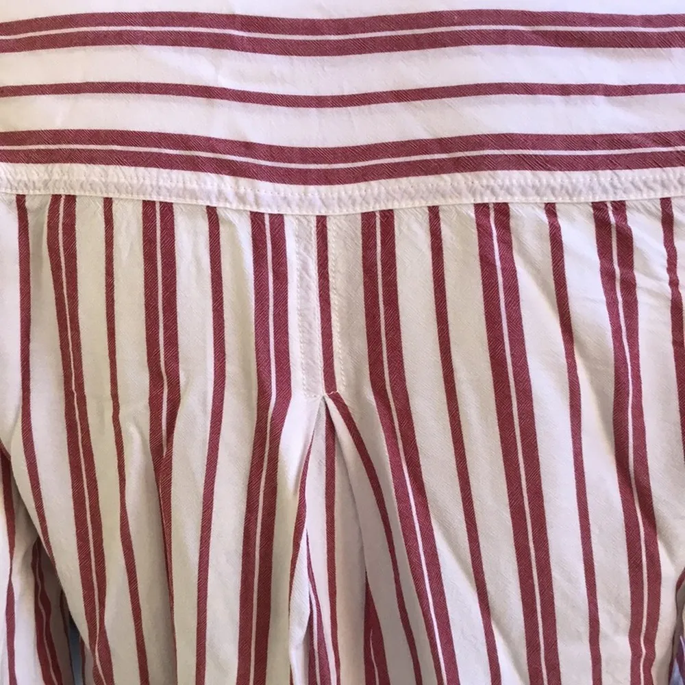 Beach Lunch Lounge Red White Striped Button Down Shirt with Pocket Women's Small - Image 7