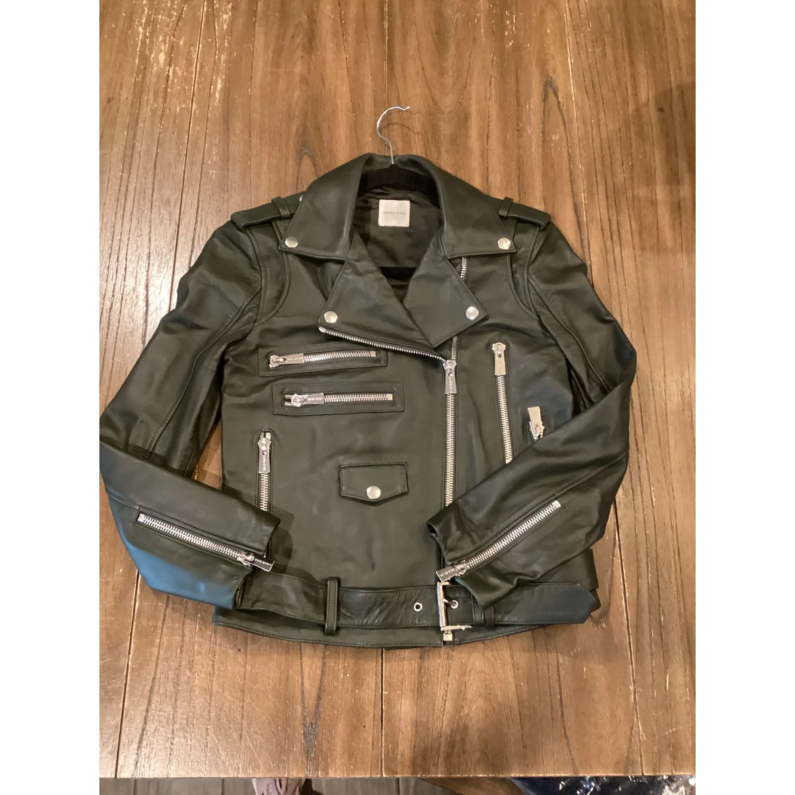 ANINE BING  moto biker olive black lamb leather jacket XS - Image 7