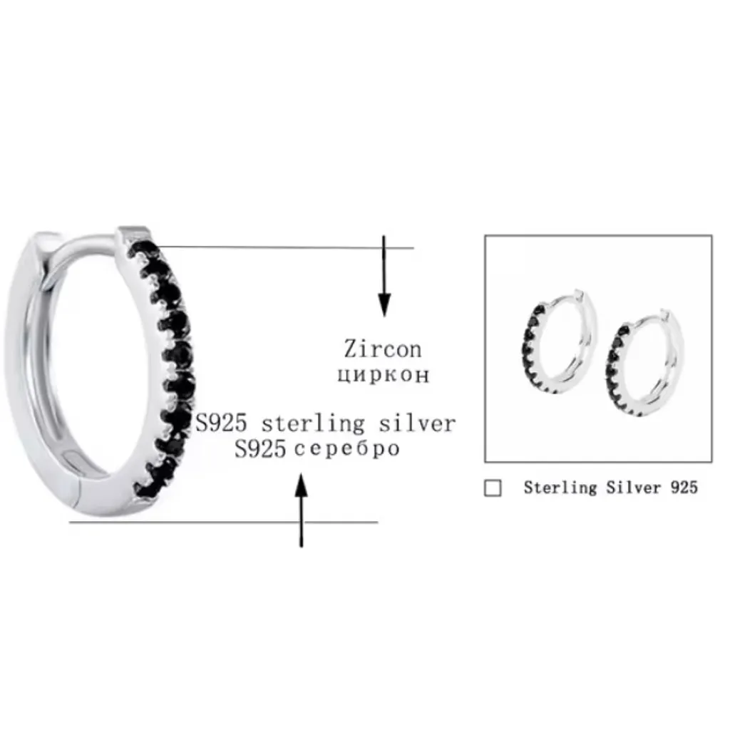 NEW Black‎ Onyx Sterling Huggie Hoop Earrings, 9mm - Image 7