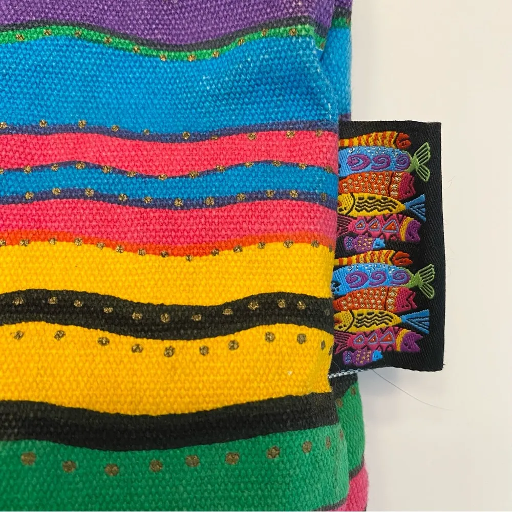 Laurel Burch Tote Bag Cats Canvas Coated Interior Vibrant Zipper Large Retired Green - Image 4