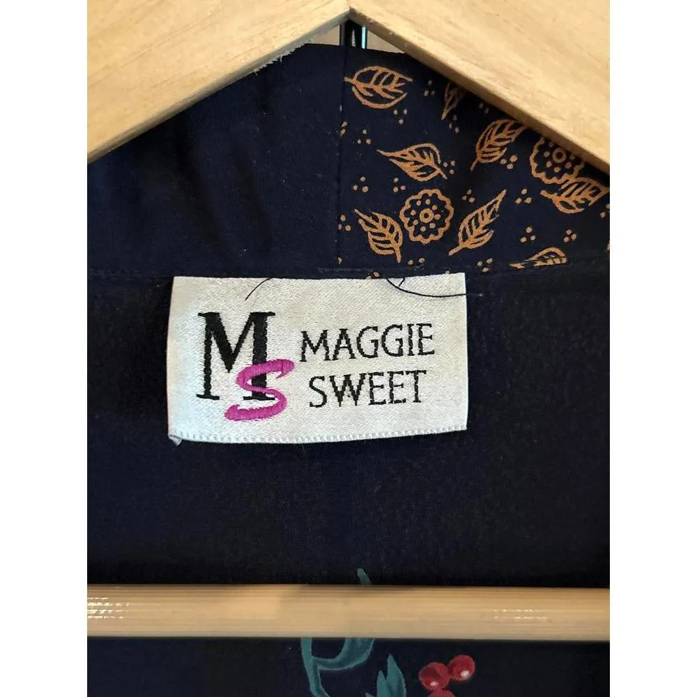 Vintage Maggie Sweet Womens Cardigan 1X Navy Blue Fruit Print Plus Size Size XL - Image 6