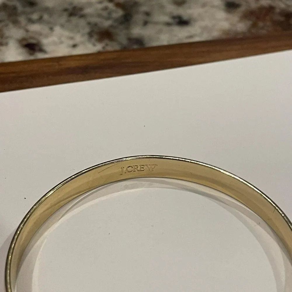Signed J Crew Bangle Bracelet Gold Tone / Red / Off White Pattern - Image 3
