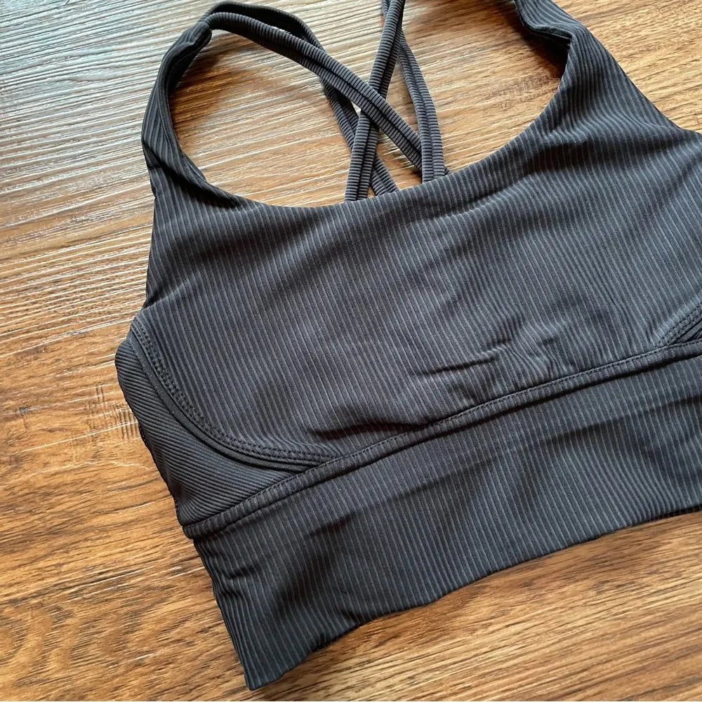 One Activewear Sports Bra Black Washed Ribbed Longline Sz 6 Strappy Back - Image 5