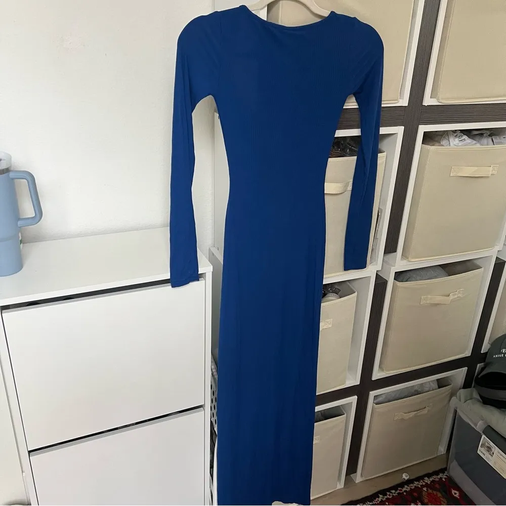 NWOT SKIMS Long Sleeve Soft Lounge Slip Dress in Blue - Image 4