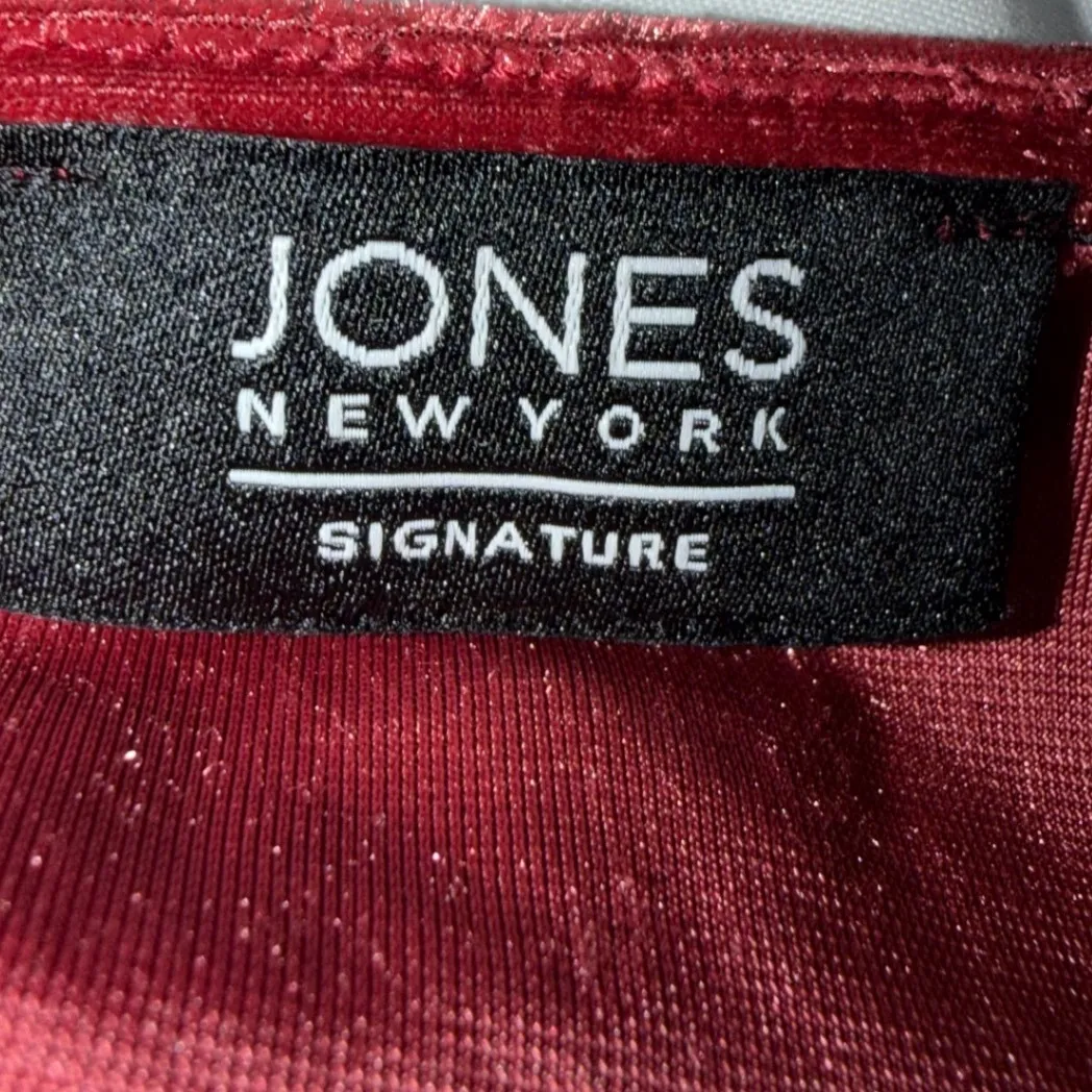 Jones New York Signature‎ Women's rose Red Velvet 3/4 Sleeve Ruched Side Top L - Image 3