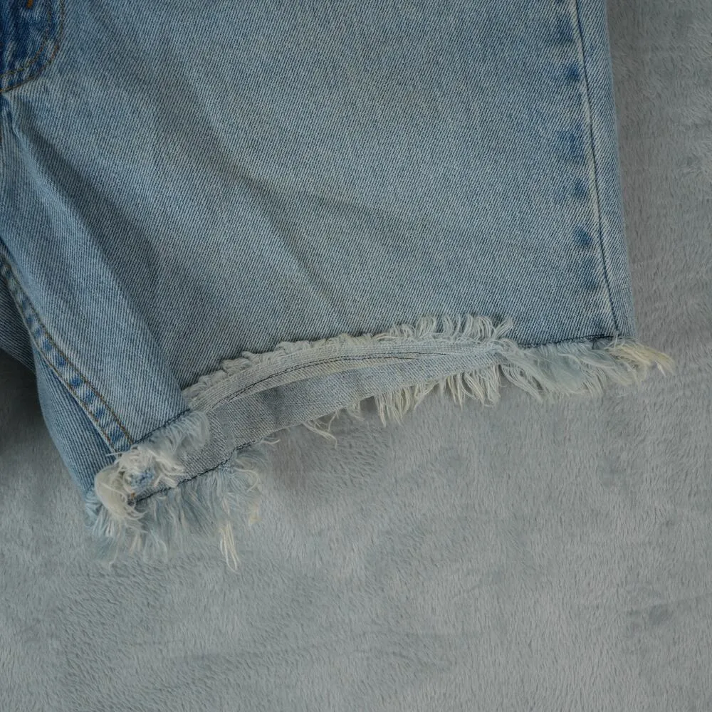 Vtg 95' Levis 555 Shorts Mens Womens 33x6 Blue Cut Off Raw Hem Bootie Hot Pants - Image 5