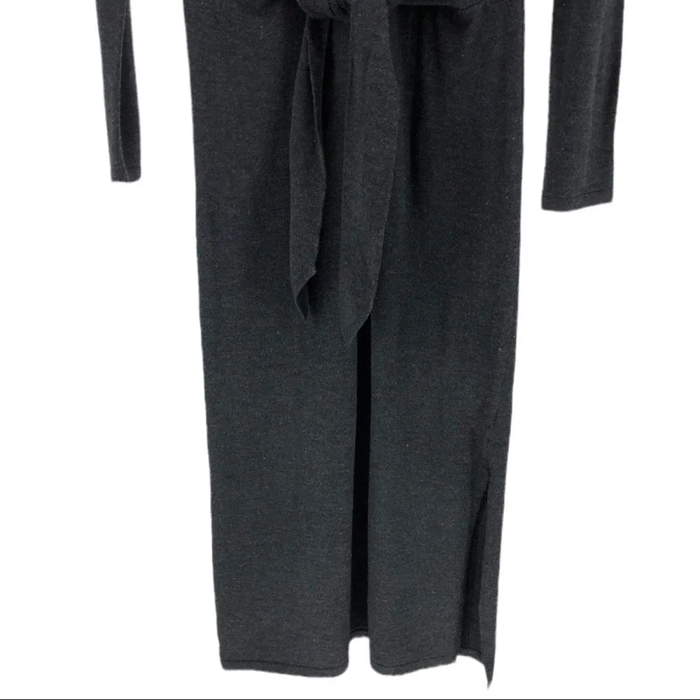 Heartloom Charcoal Grey Tie Waist Sweaterdress Midi Length Long Sleeve Dress - Image 3