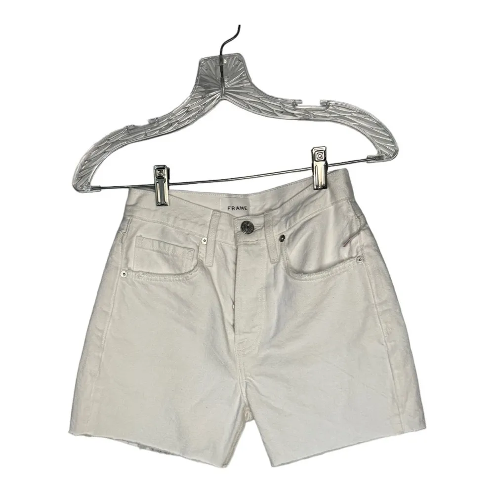 FRAME Rumpled Blanc Grind High Waist Cutoff White Denim Shorts Size 23 New - Image 3