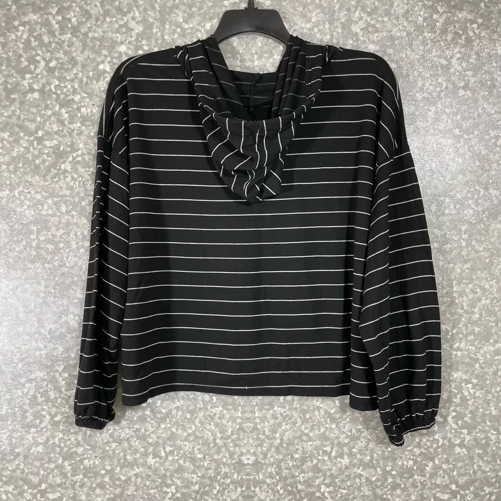 Arizona Jeans Arizona Jean Co Black Striped Hooded Crop Top - Size XXL - Long Balloon Sleeves - Image 6