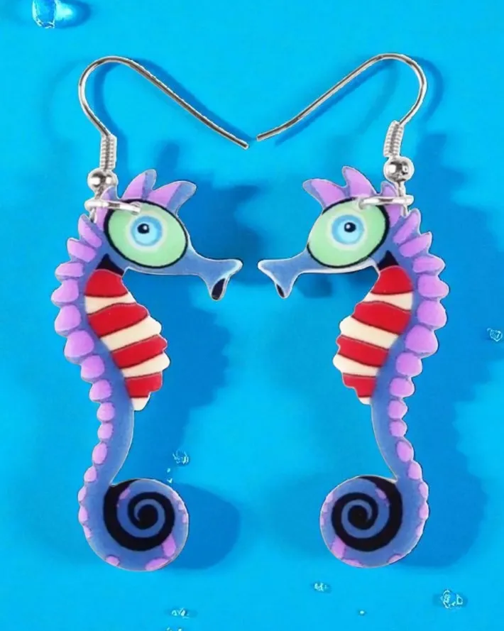 Cute Colorful Seahorse Design Dangle Earrings‎ Bohemian Ocean Style Acrylic - Image 2