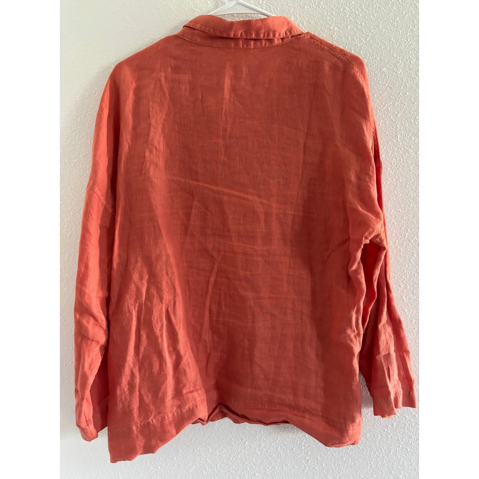 C & C California Top Womens Large Orange Linen Collared Beach Coastal‎ Preppy - Image 2