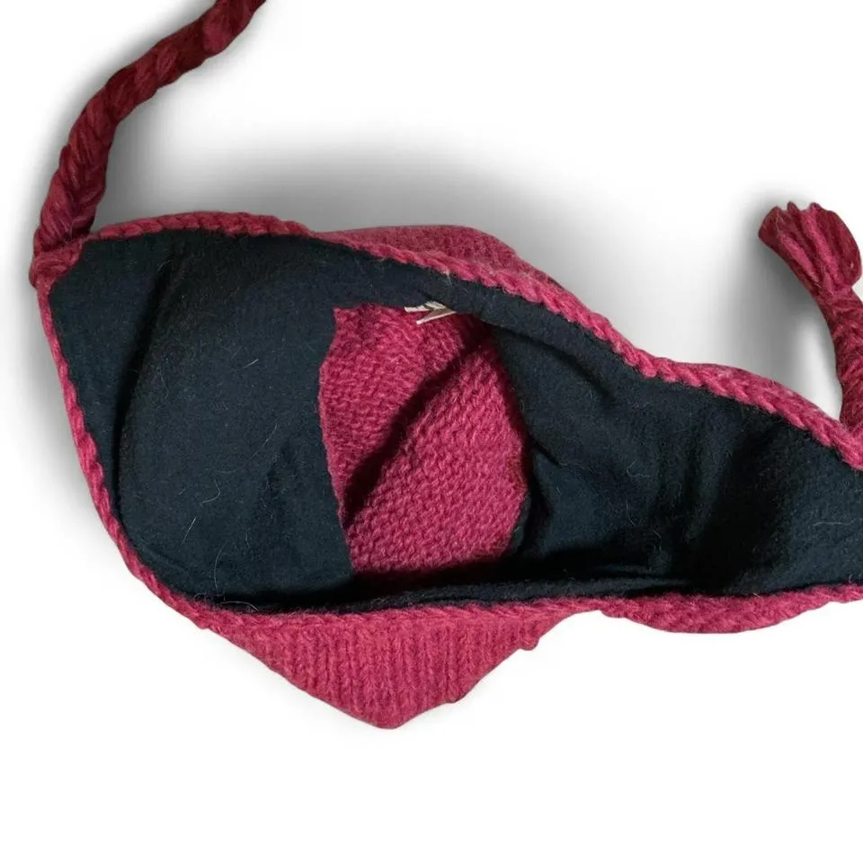 Turtle Fur Women's Wool Knit Trapper Hat Burgundy Tassels Braids Embroidery - Image 7