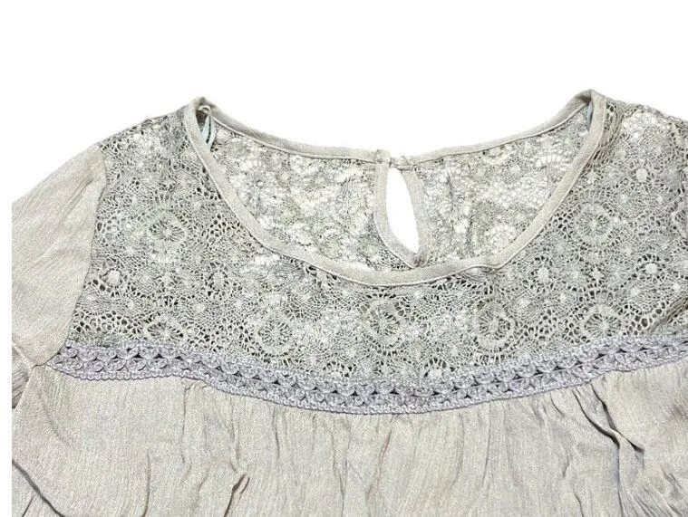 Late August Boho Shirt Taupe Long Sleeves with Elastic Size Small NWT - Image 3