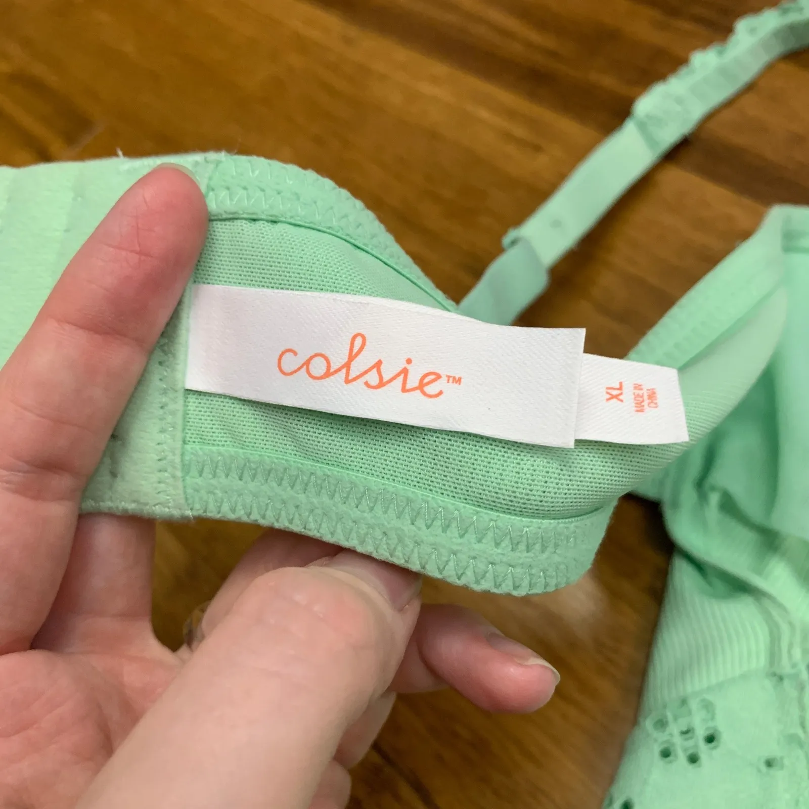 Colsie‎ Bralette Top Womens Size XL Mint Green Ribbed Lace Trim Tie Back Cropped - Image 4