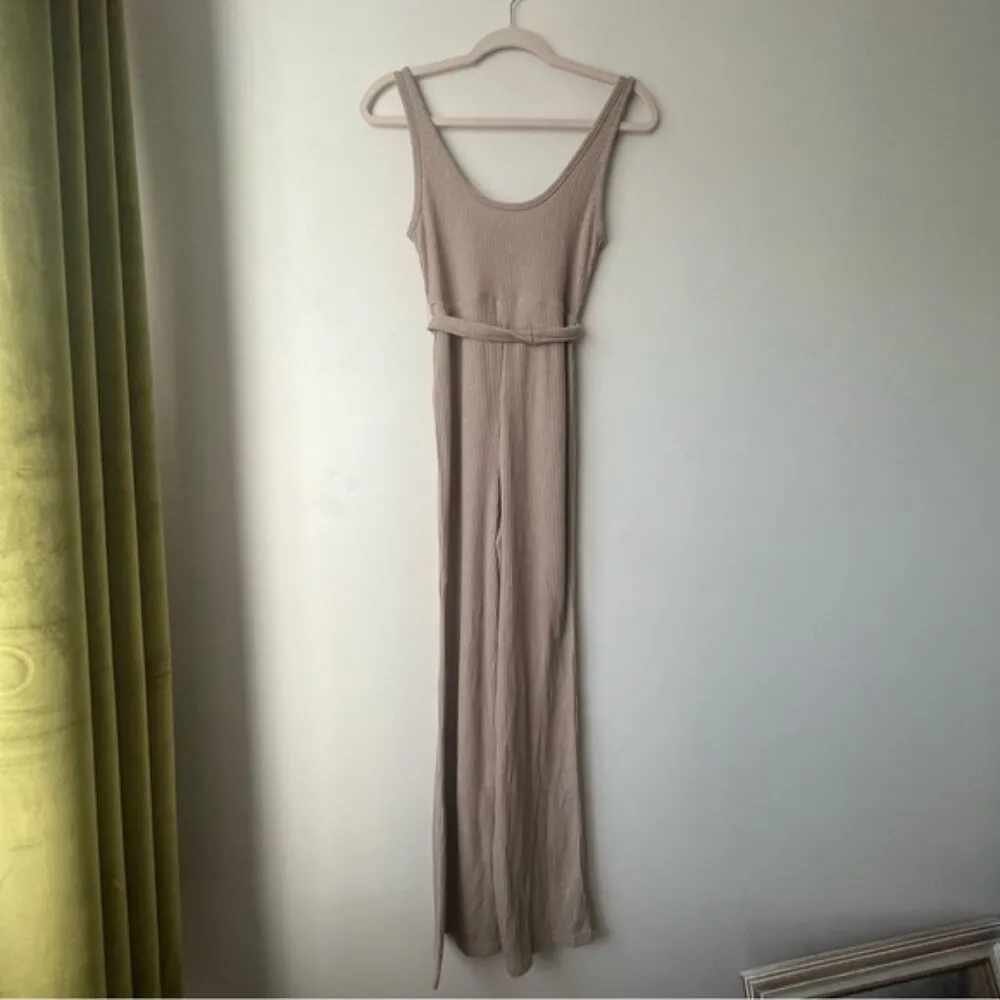 Callie Beige Ribbed Belted Flare Leg Jumpsuit 2 - Image 13