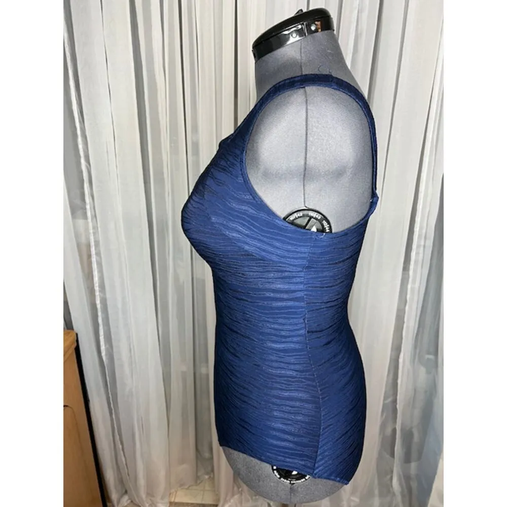 Christina one piece swimsuit Vintage textured waves square neck navy - Image 5