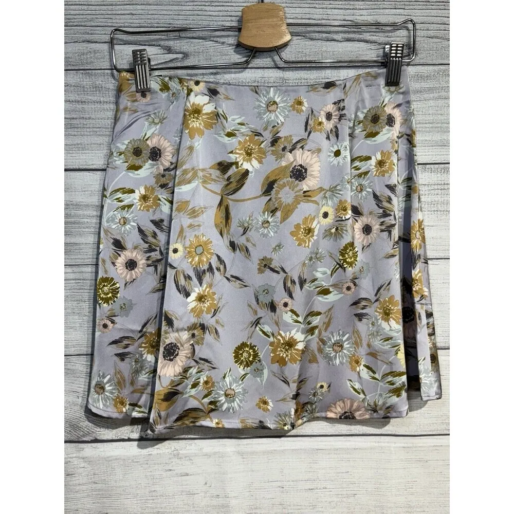 NWTLulu's Blooming Lavander Floral Print Satin Side-button Mini Skirt  M Lilac - Image 7