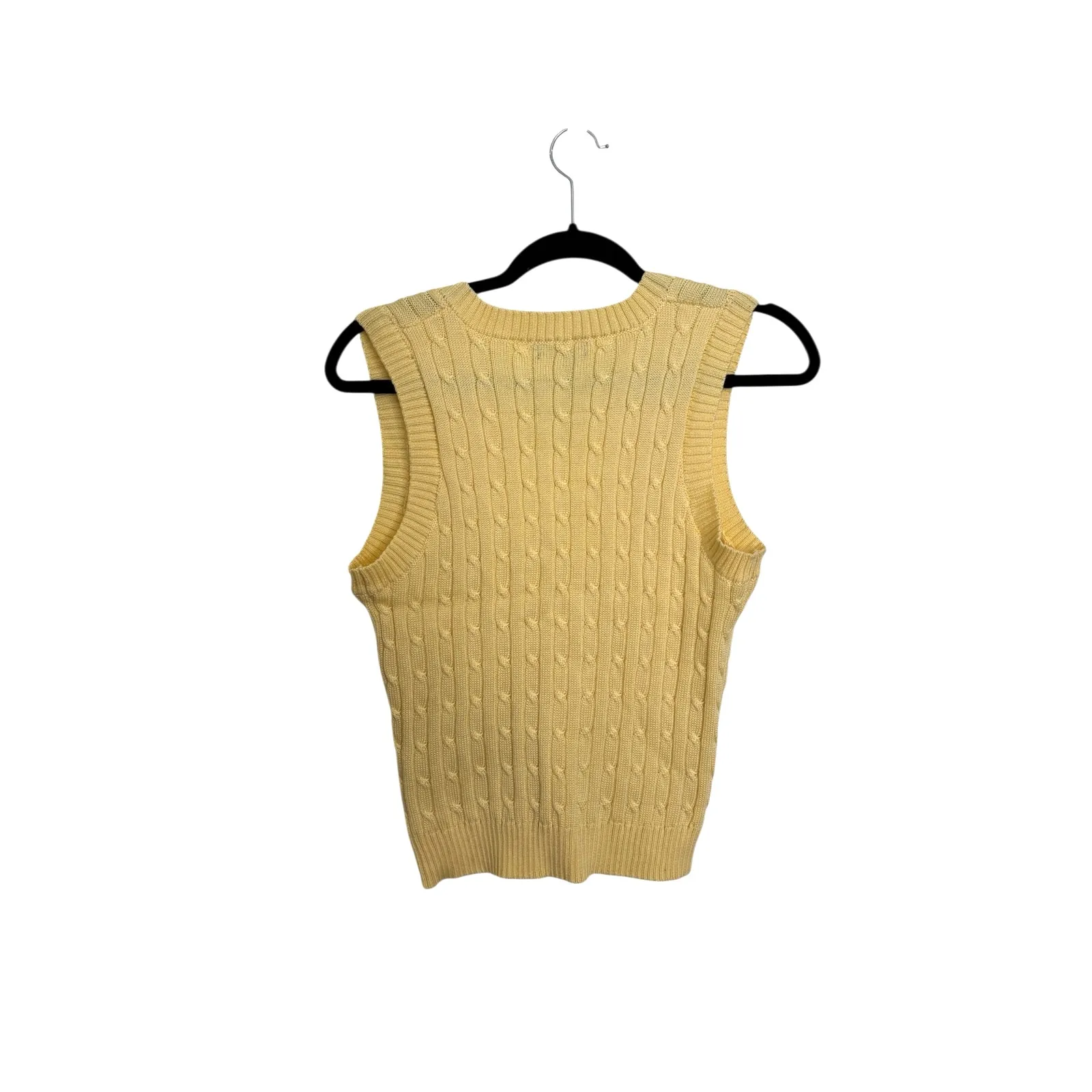 Love Tree Vest Sweater Womens Large Yellow Cable Knit V-Neck Sleeveless - Image 2