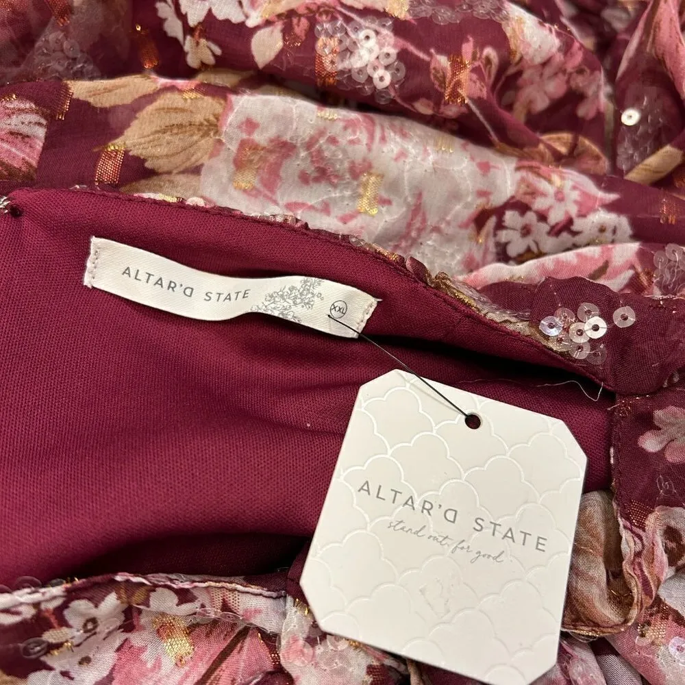Altar'd State Sailor Floral Maxi Dress in Burgundy Size XXL NWT - Image 14